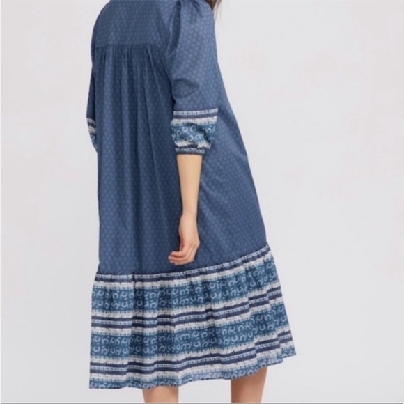 Anna Sui X Uniqlo Boho Midi Dress Blue 3/4 sleeve - Picture 2 of 8